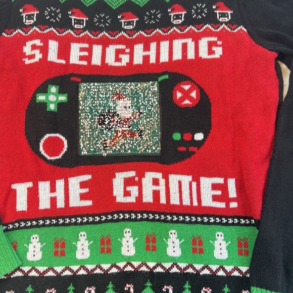 Ugly Christmas Knit Sweater Changing Sequins Gamer Santa‎ Level Up  Kids Large - Picture 3 of 7